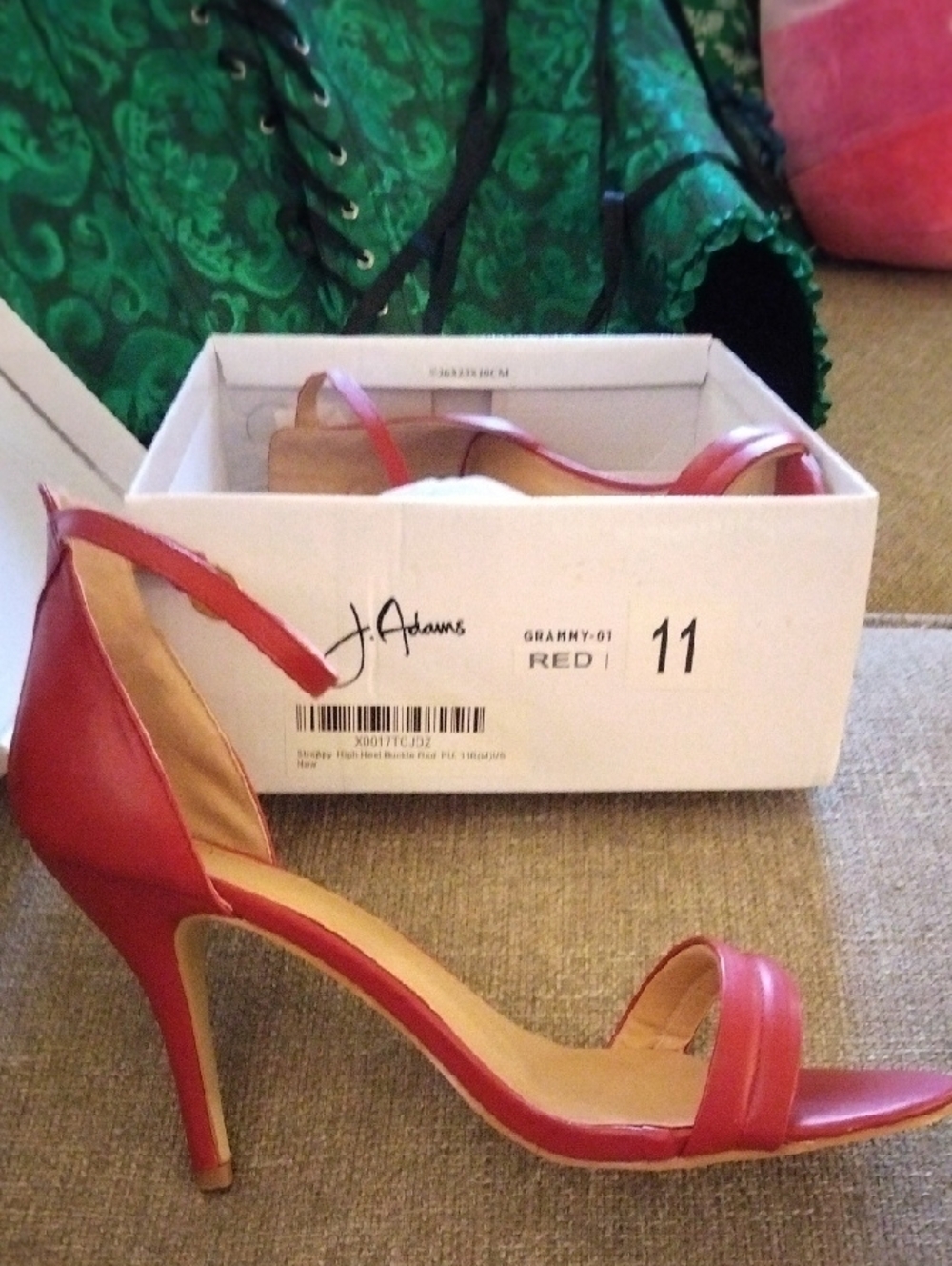 Adams Red Single-Strap Stiletto Sandals